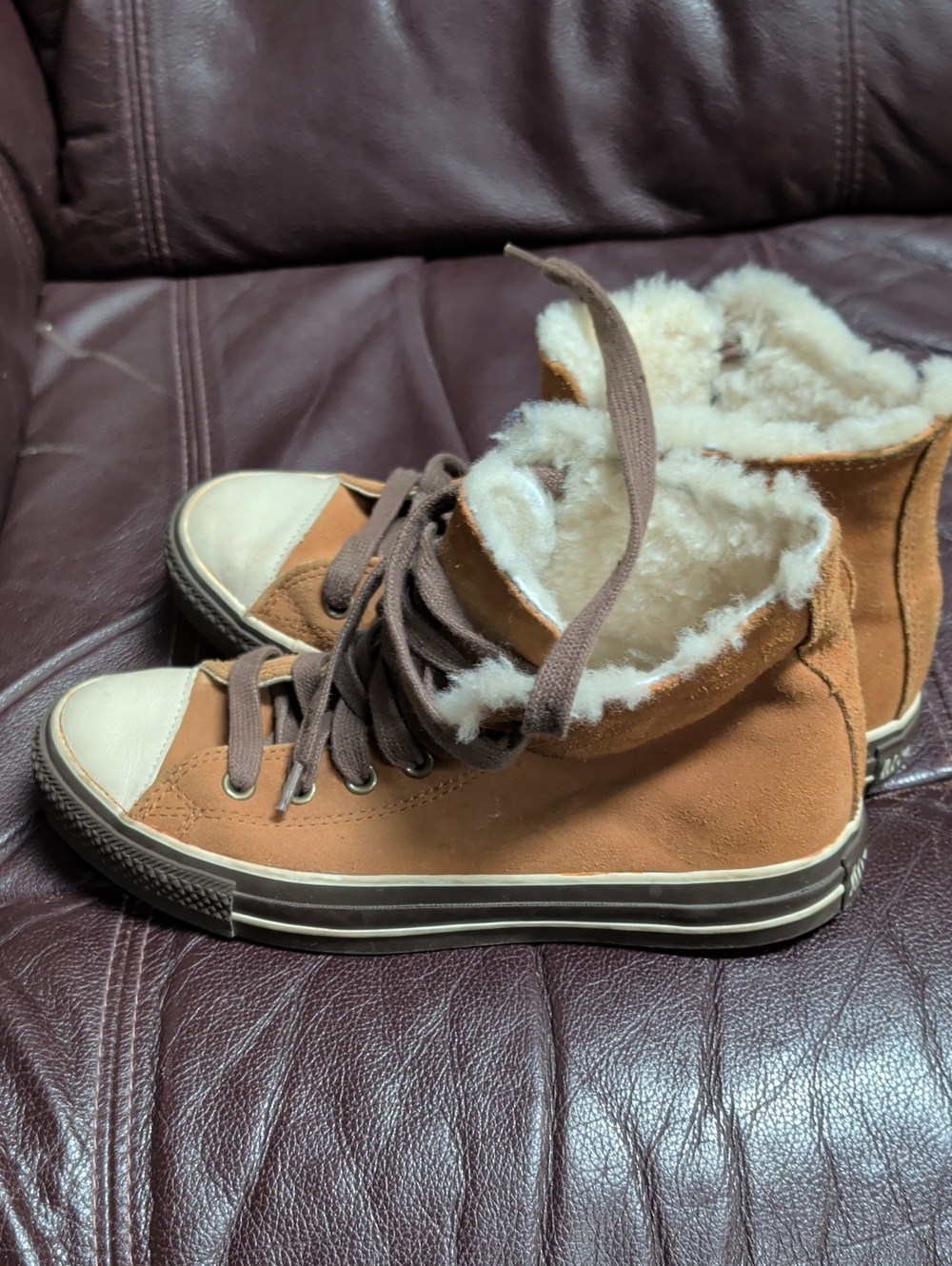 Converse Tan & Brown Sherpa High-Top Sneakers
